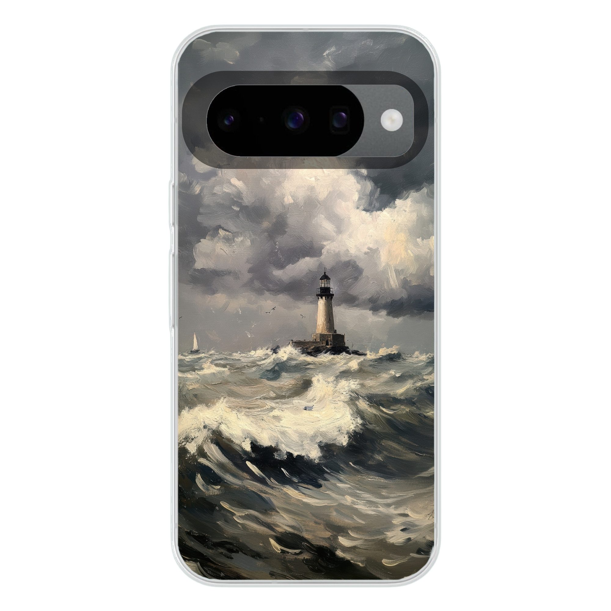 MuchoWow Handyhülle für Google Pixel 10 Pro Leuchtturm - Wellen - Sturm, Handy Case, Silikon, Bumper Case Dünn