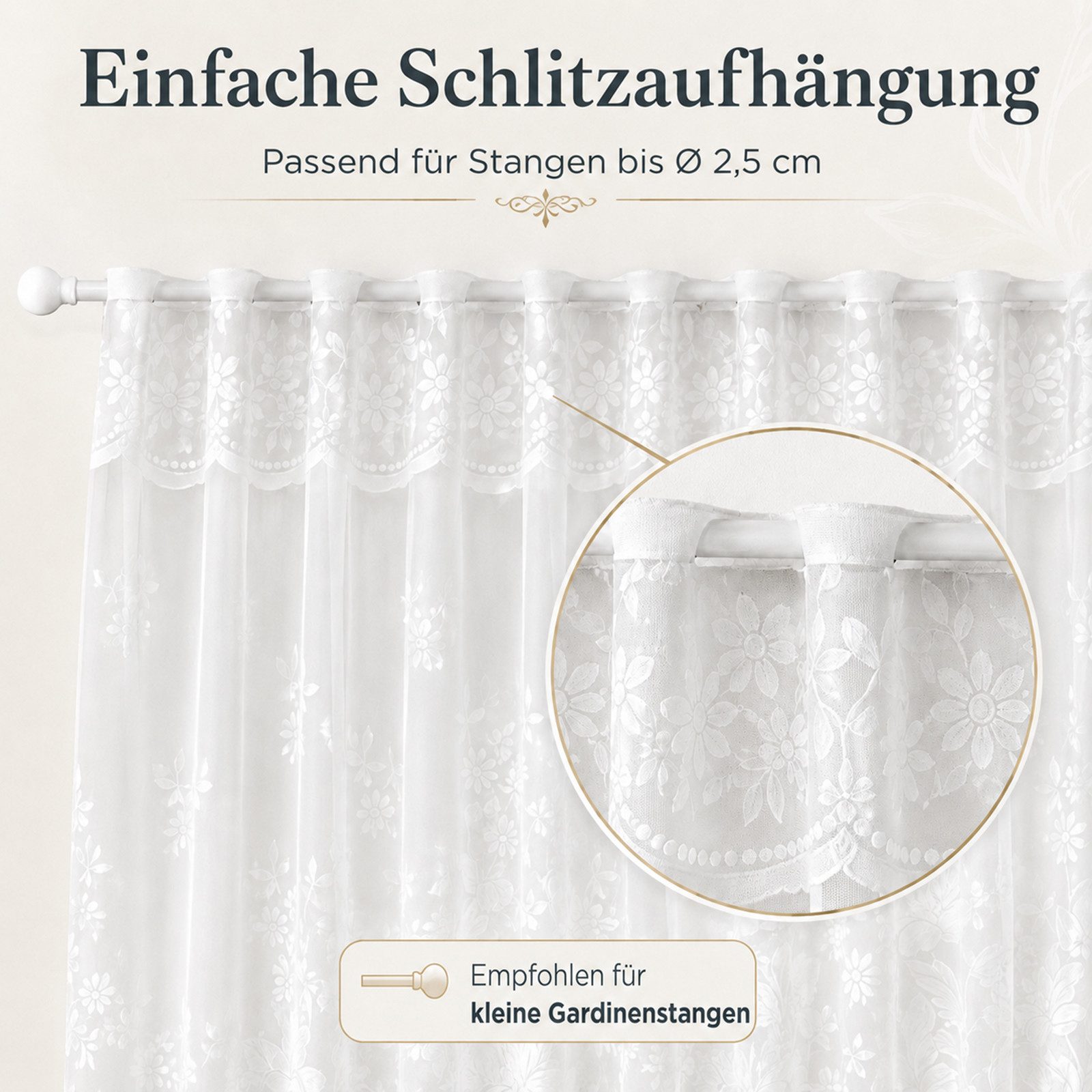 Sunicol Scheibengardine Spitze Halbtransparent Bistrogardine Kurzstores Blume Besticke, 160 x 100 cm Weiß Modern Kurze Vorhänge für Wohnzimmer und Küche