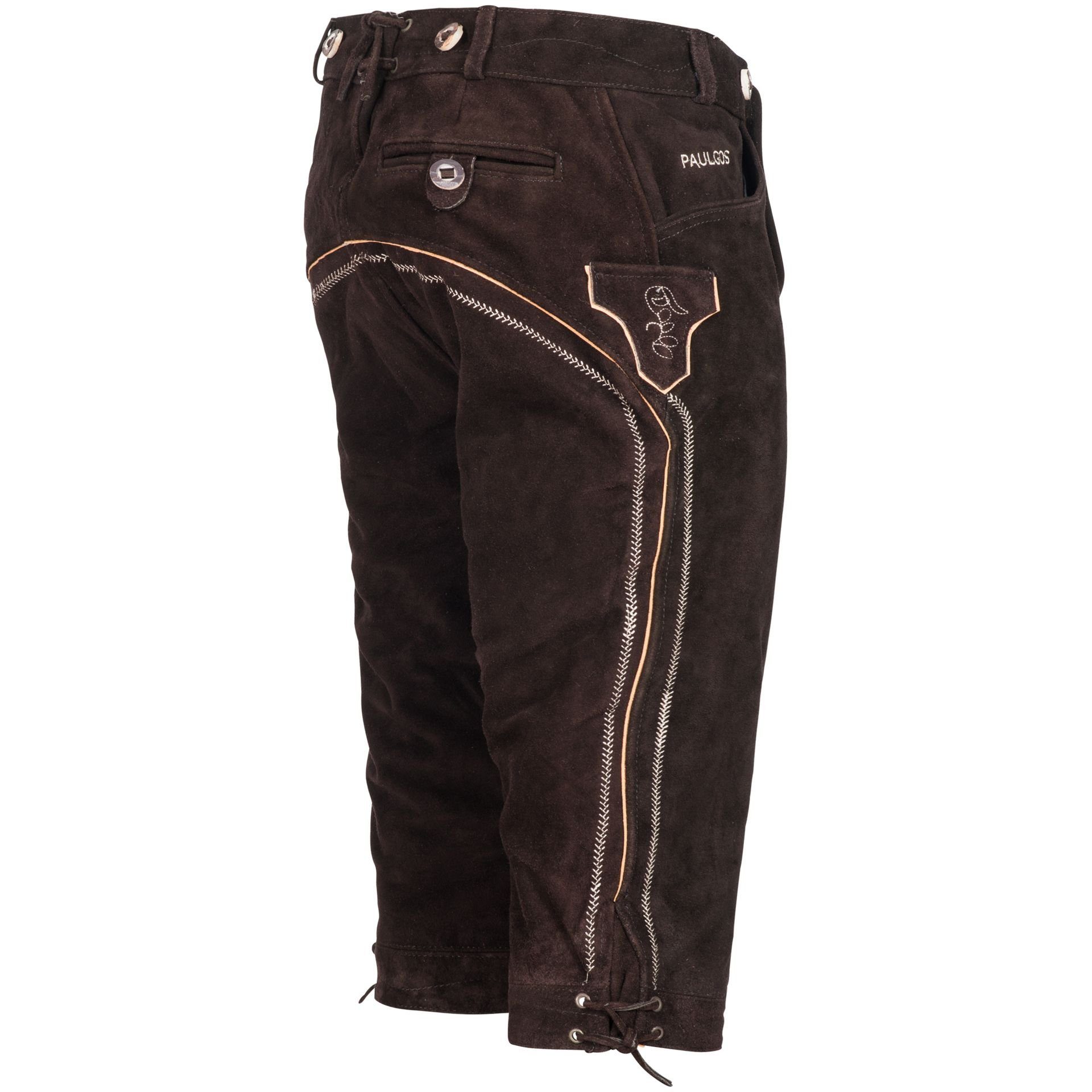 PAULGOS Trachtenhose PAULGOS Herren - Echtes - Leder - 60 Größe - Trachten Dunkelbraun Kniebund Lederhose 44