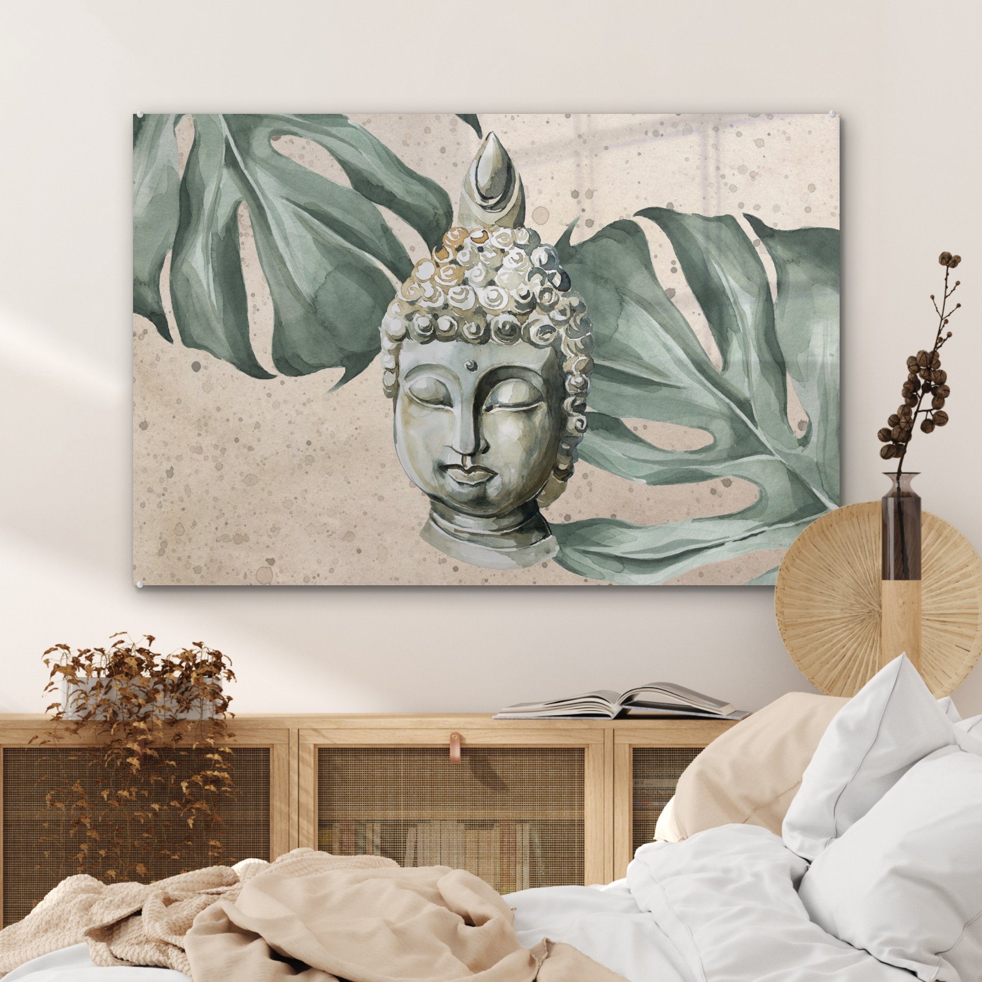 Acrylglasbild (1 St), - Grau, MuchoWow Buddha Wohnzimmer Acrylglasbilder Schlafzimmer Kopf - &