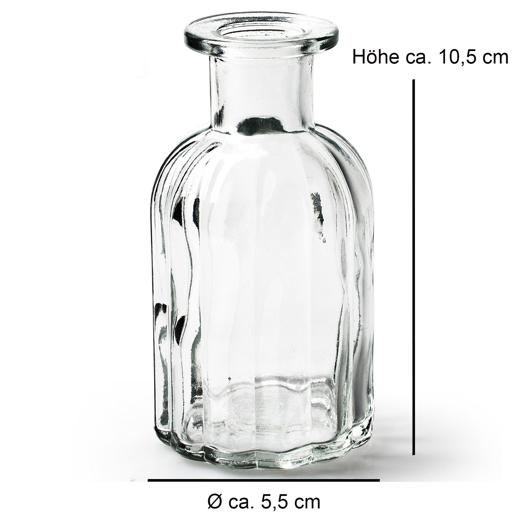 Annastore Dekovase 6 x Vasen aus Glas in geriffelter Optik Glasvasen Vintage Blumenvasen (H 10,5 cm Ø 5,5 cm), Dekoflaschen, Glasflaschen