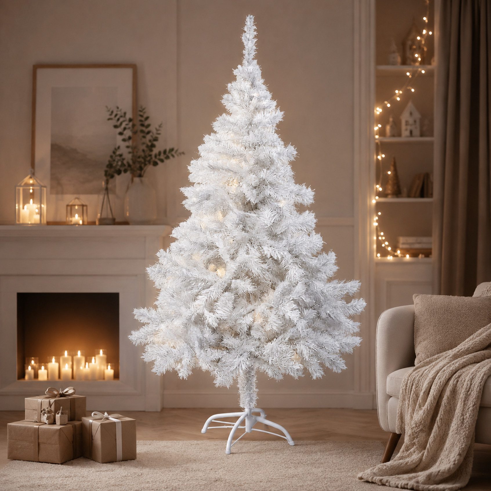 Ebaxx Künstlicher Weihnachtsbaum 150 oder 120 cm Künstlicher Tannenbaum Plastik Metallständer weiß