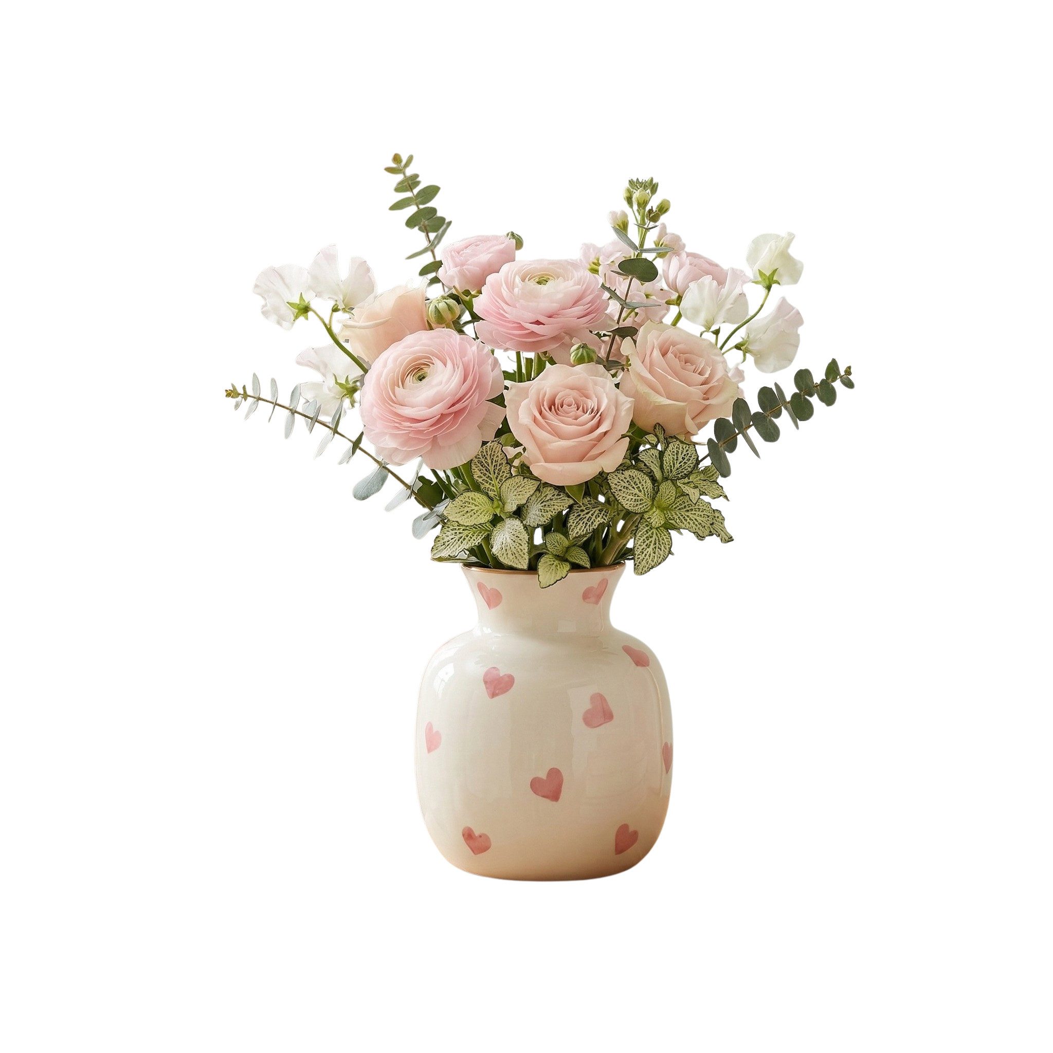 Norvéa Home Dekovase Deko-Vase mit Herzmuster aus Keramik kleine Blumenvase, Herzmuster, dekorativ, bauchige Form