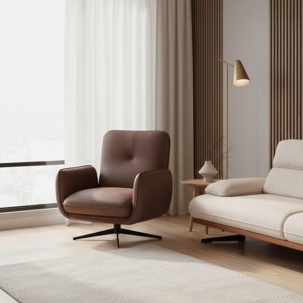 Xlmoebel Loungesessel Moderner Loungesessel aus braunem Kunstleder mit Metallgestell (1-St., Loungesessel), Made in Europa