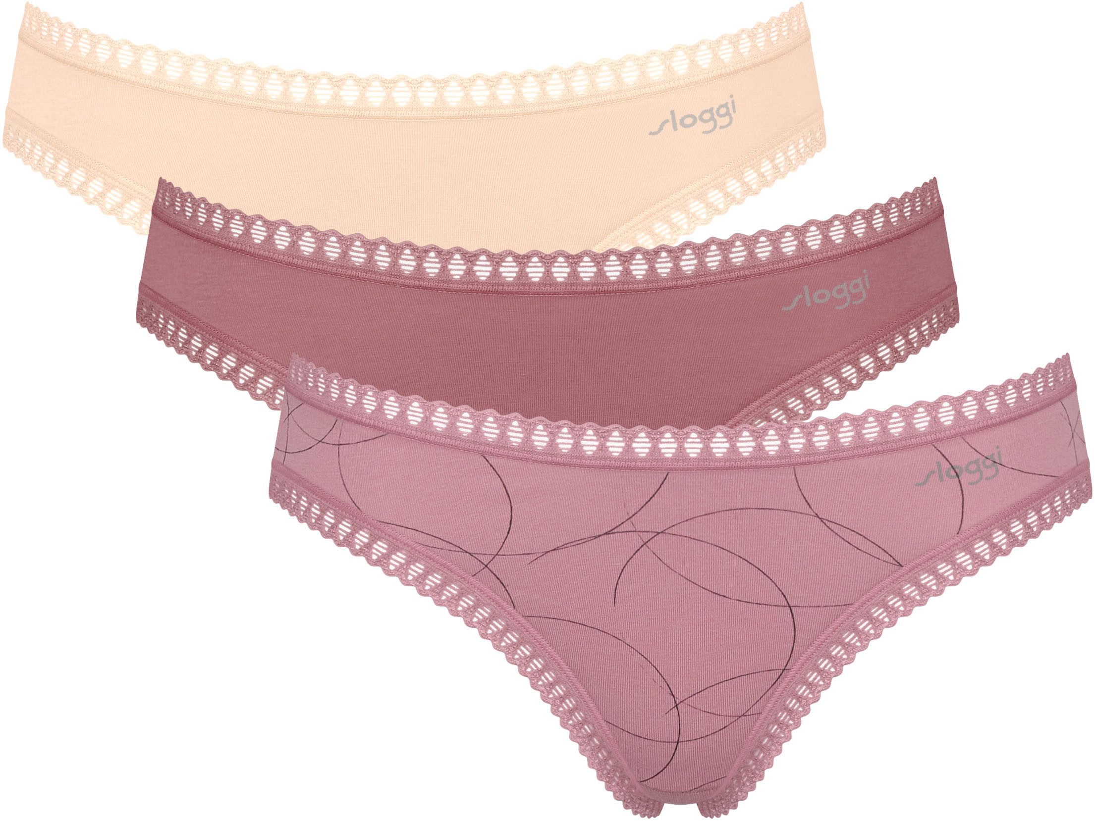 sloggi Minislip GO Crush (3er Pack) dehnbare Spitzendetails, Cotton-Mix