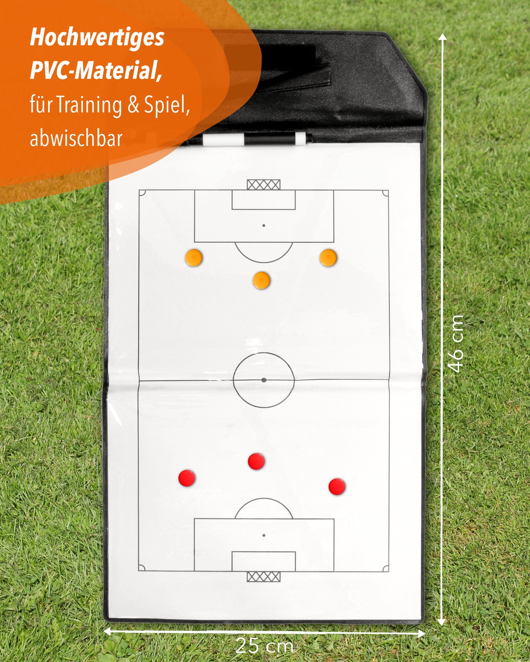 SPORTIKEL24 Organisationsmappe Magnetische Taktikmappe, faltbar, 23 x 25 cm, Trainermappe für Fußball