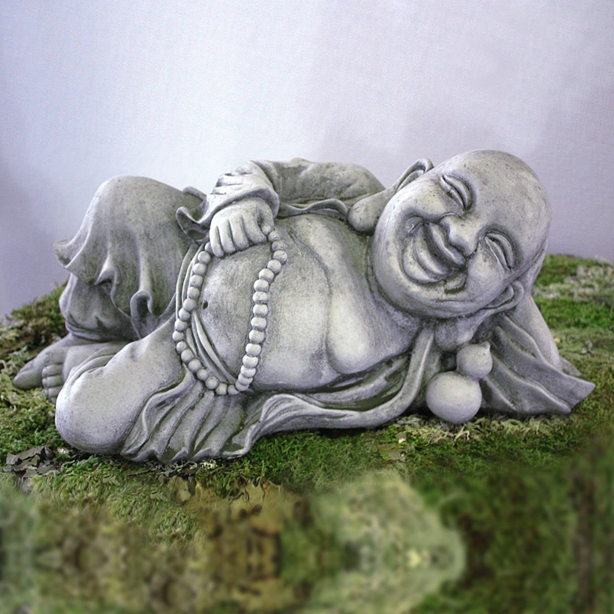 440s 440s Gartenfigur Antiksteinguss 46 cm, Buddha ca. liegender (Stück) B