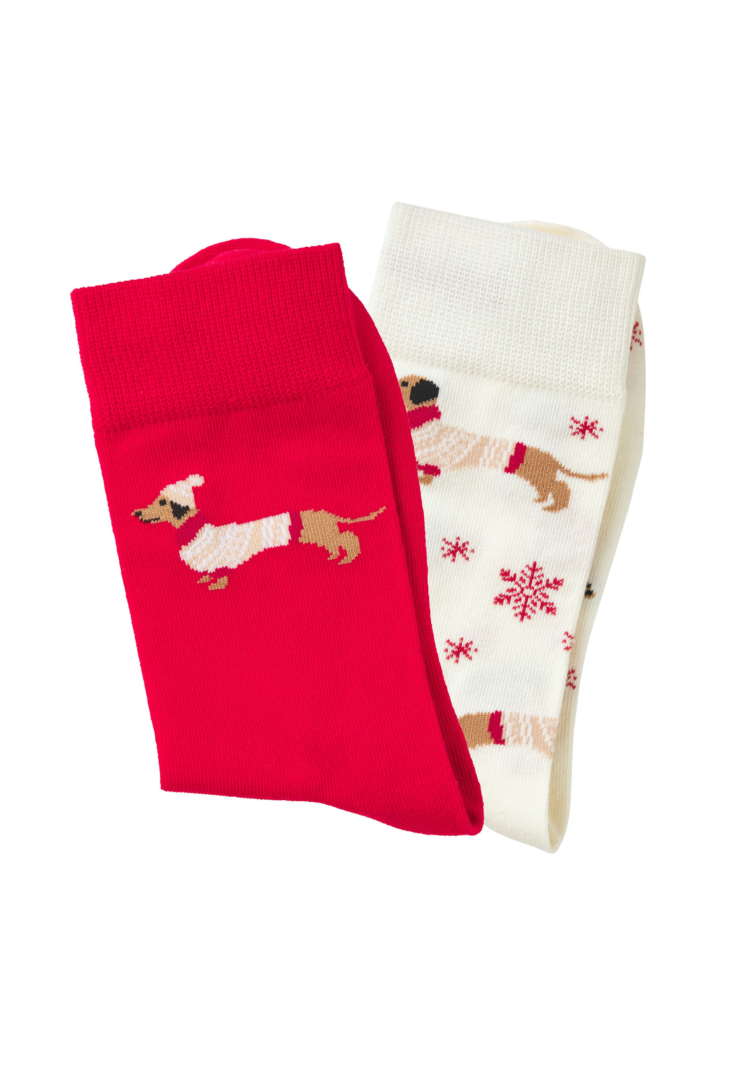 LASCANA Freizeitsocken Damen Weihnachtssocken Dackel (Packung, 2-Paar, Gr. 35-38 bis 39-42) mit festlichen Dackelmotiven – Bild 2 von 5