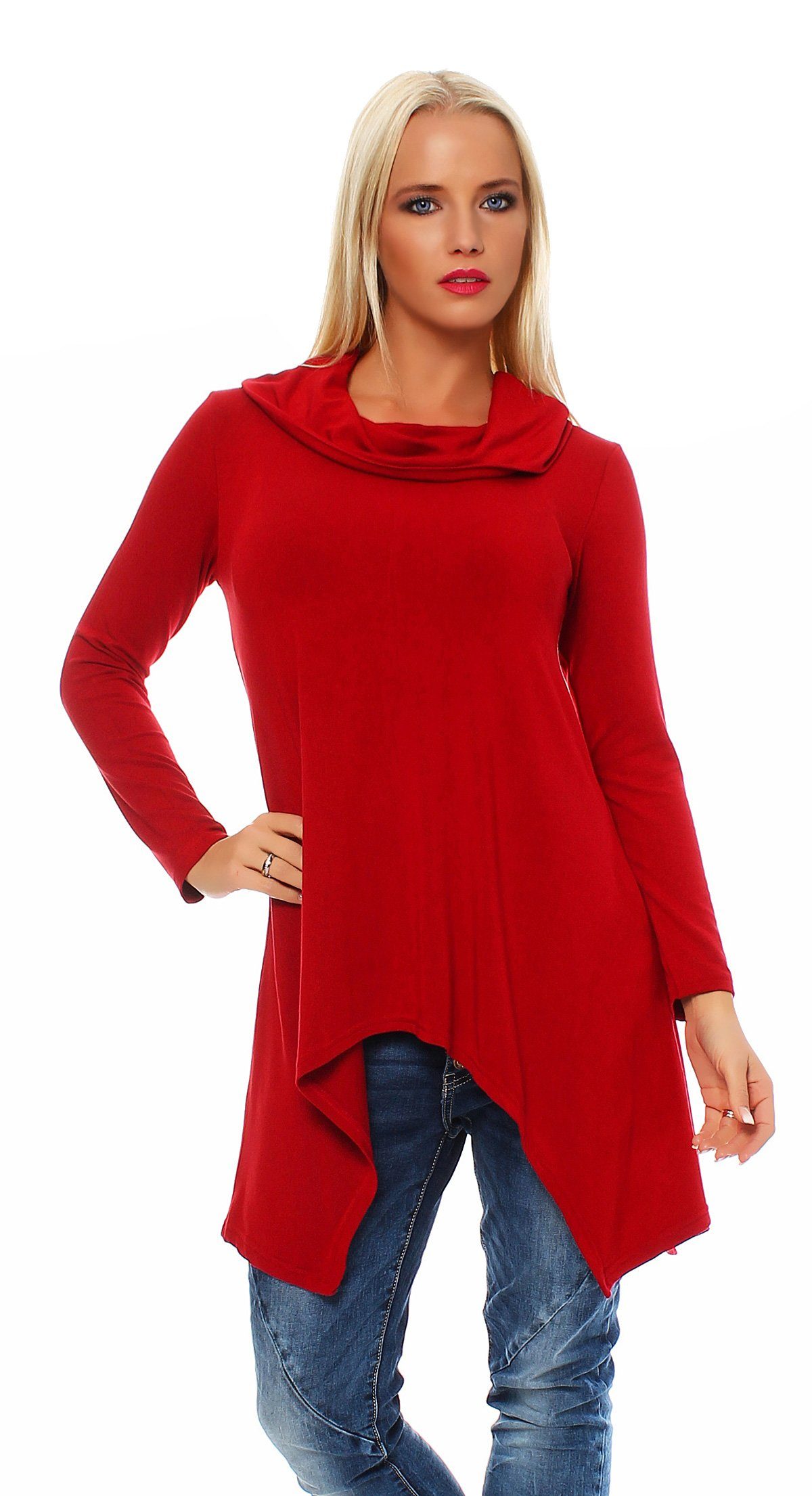 Rollkragenpullover Tunika Langarmshirt mit Rollkragen assymetrisch M.Elen