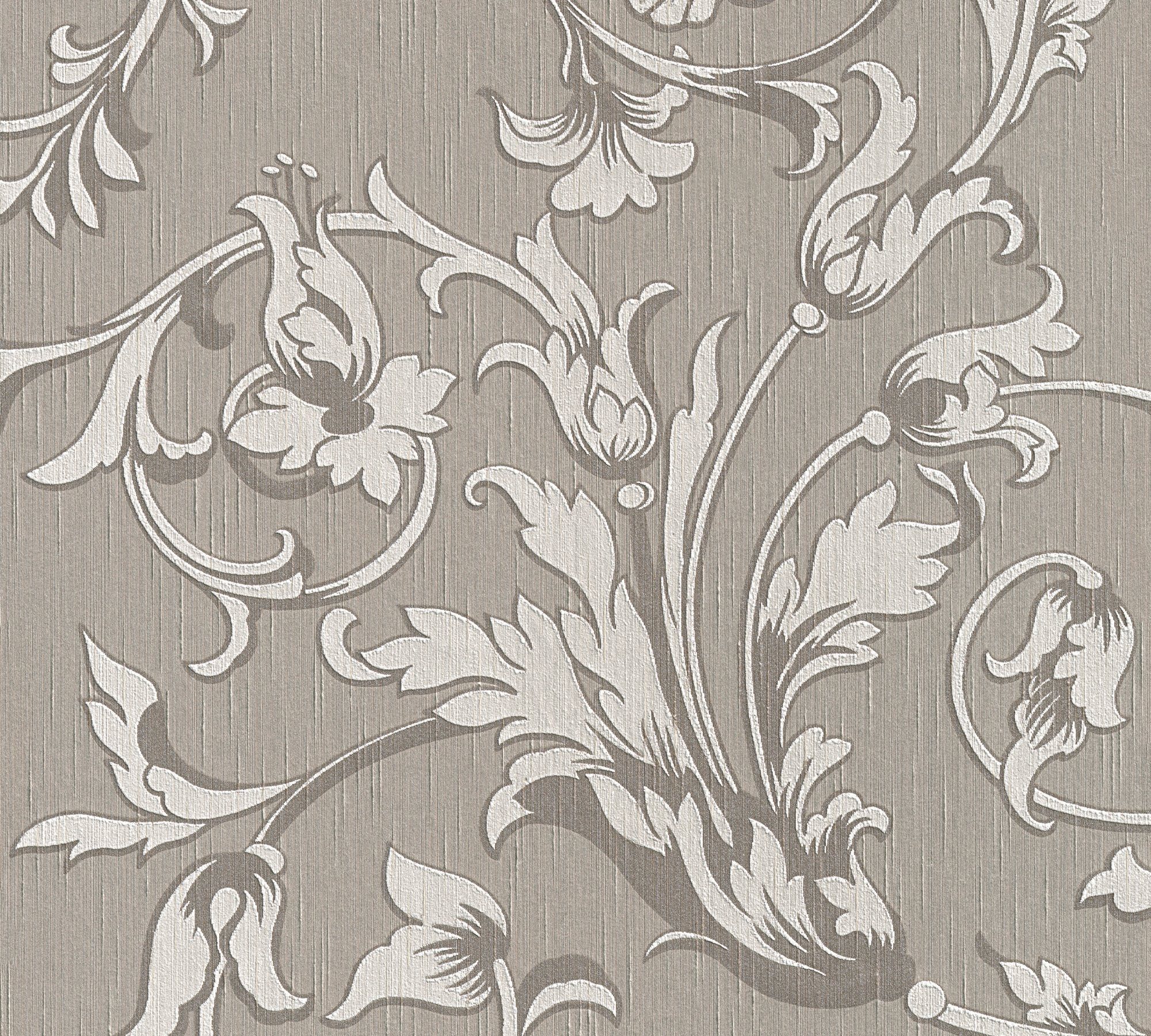 Paper samtig, grau/beige Création Tessuto, Blumen Floral Tapete A.S. floral, Architects Barock, Textiltapete