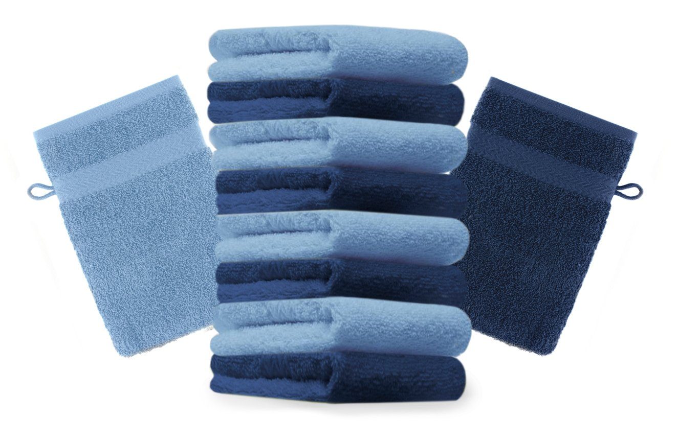 Waschhandschuhe 100% Premium 10 Waschhandschuh (10-tlg) Stück Baumwolle 16x21 Waschlappen Betz hellblau cm Farbe und dunkelblau Set