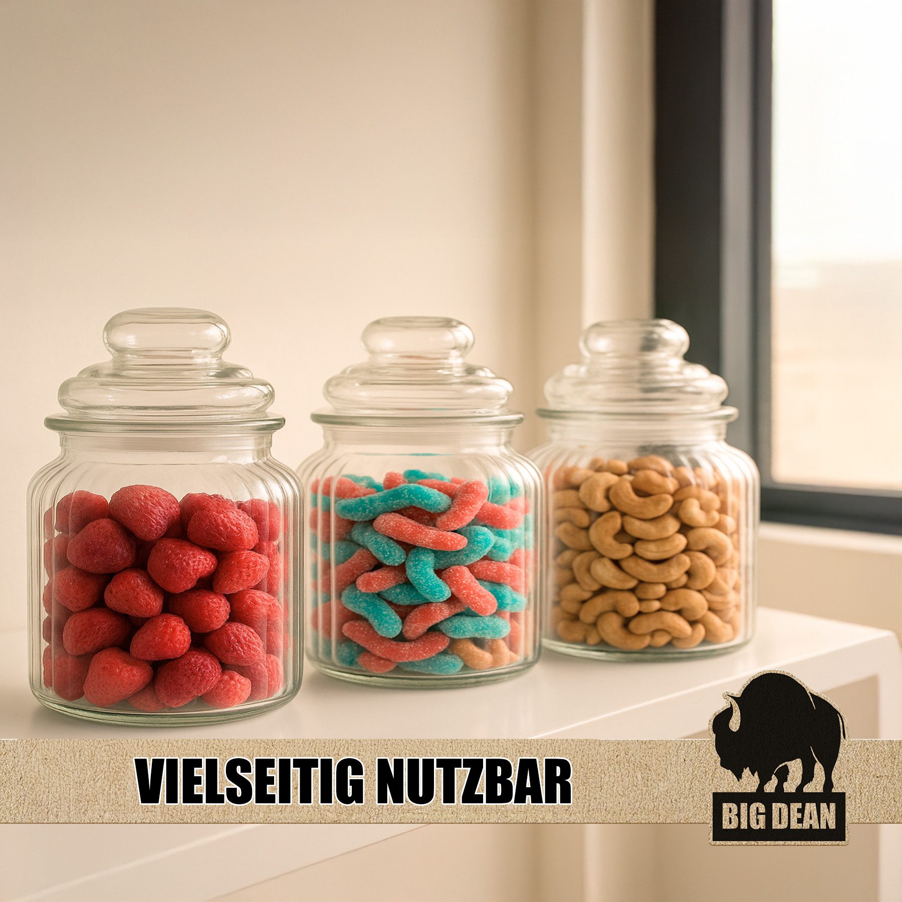 BigDean Vorratsglas 3x 700ml Bonbonglas 700ml Bonboniere Bonbonglas mit Deckel in Geschenk, Glas, (Set, 3-tlg., 3er Sortiment, Gleicher Größe), Luftdicht