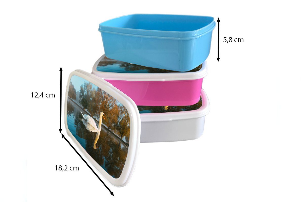 MuchoWow Lunchbox Kinder weiß für Brotbox Spiegelung, Kunststoff, - Schwan Brotdose, und Jungs Erwachsene, und für - (2-tlg), Mädchen Wasser
