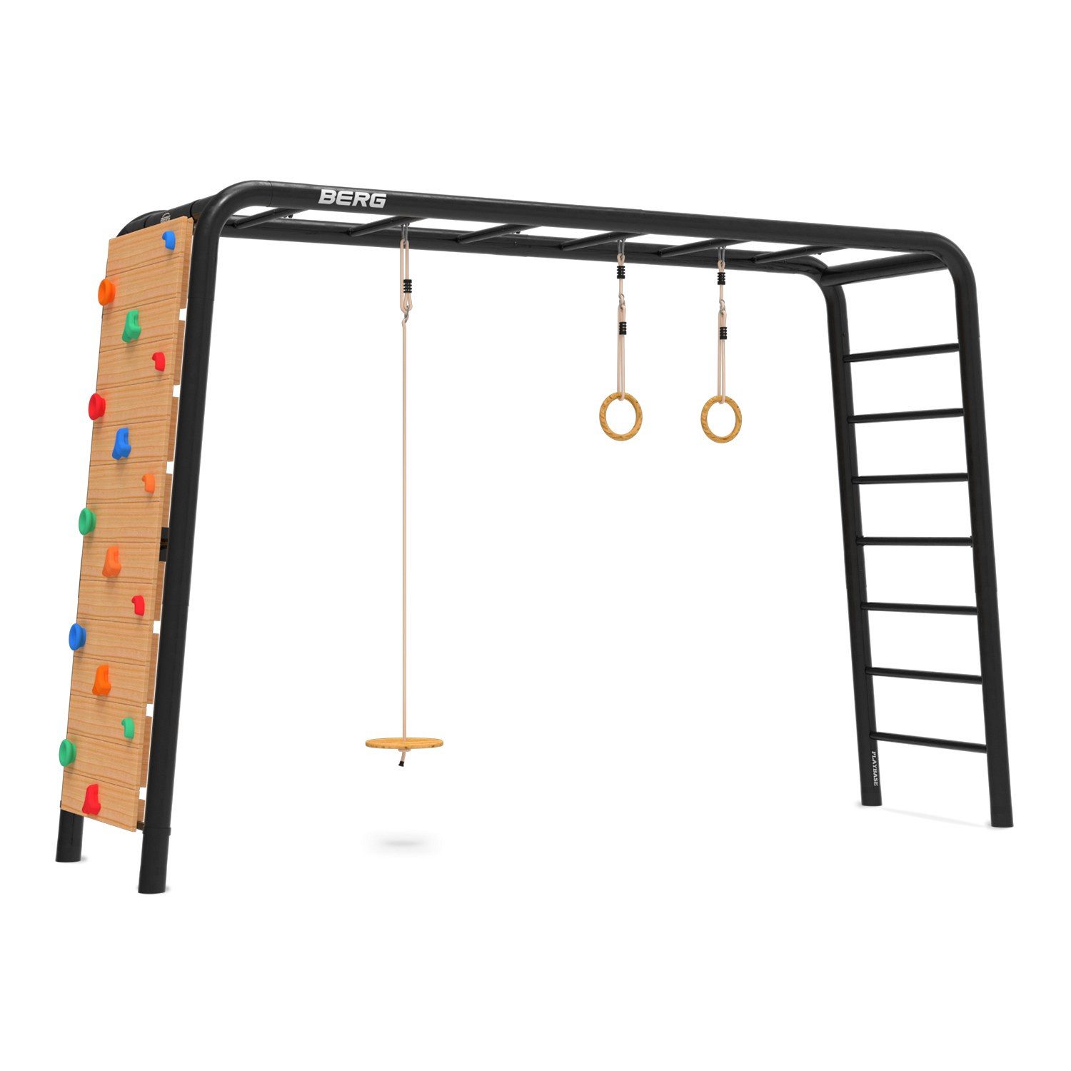 Berg Klettergerüst PlayBase L Schaukelgestell Schwarz & Grün + Untertassenschaukel