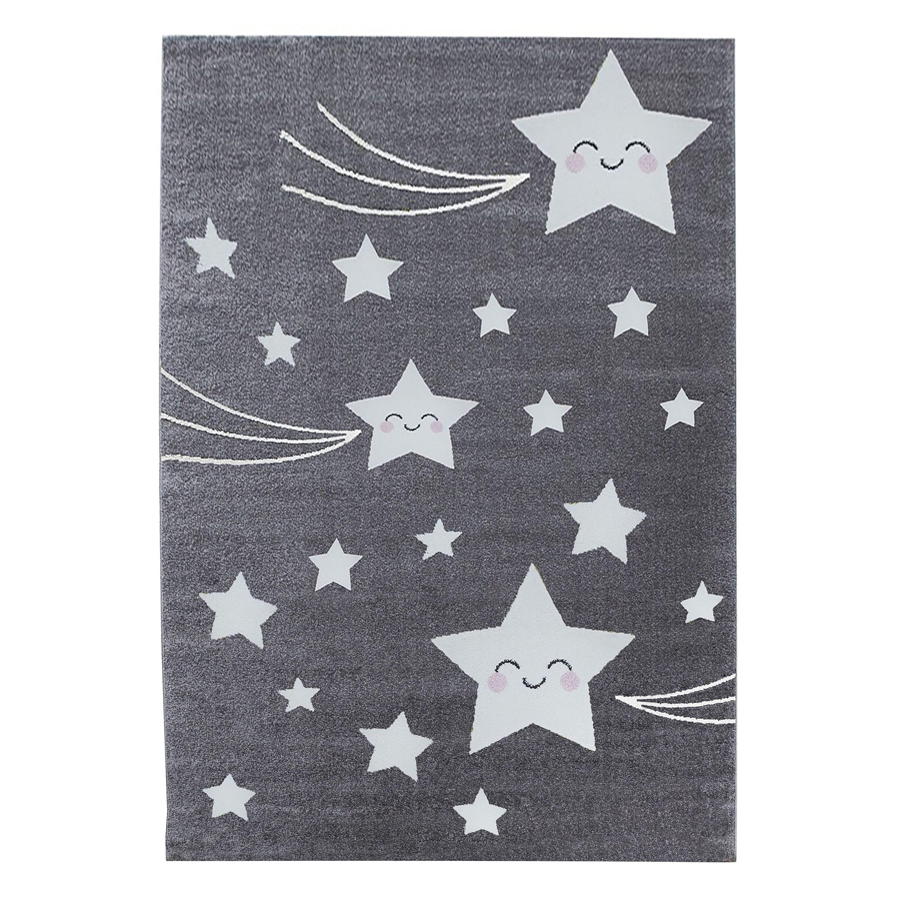 Teppich Sterne-Design, Teppium, Rund, Höhe: 11 mm, Kinderteppich Stern-Design Grau Baby Teppich Kinderzimmer Pflegeleicht
