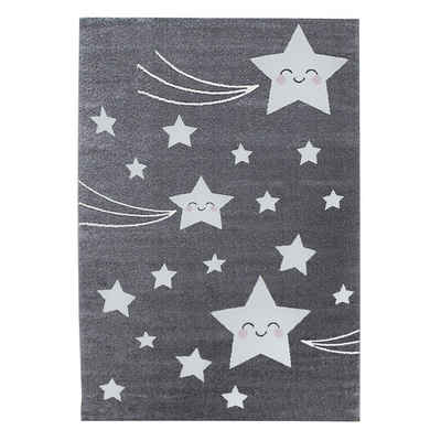 Teppich Sterne-Design, Teppium, Rechteckig, Höhe: 11 mm, Kinderteppich Stern-Design Grau Baby Teppich Kinderzimmer Pflegeleicht