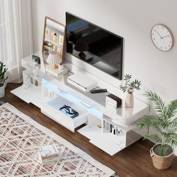 REDOM Lowboard Fernsehtisch (großer Stauraum, TV-Schrank mit farbwechselnder LED-Lichtleiste), mit Schublade und Klapptüren, 160*42*35cm