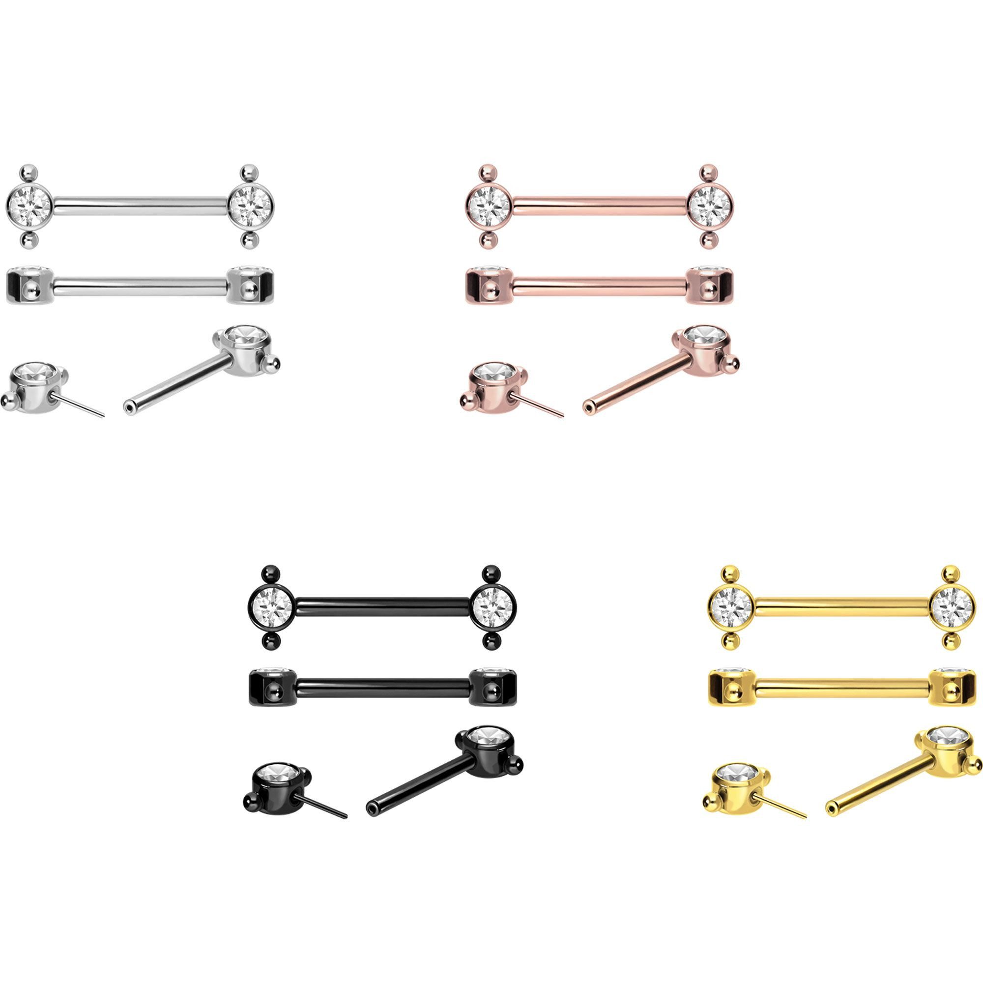 PIERCINGLINE Brustwarzenpiercing Titan Barbell mit Push Fit KRISTALL + 2 KUGELN (Barbells, 1-tlg)