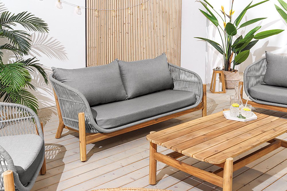 riess-ambiente Loungeset ROPE grau / natur · wetterfest, 1x Sofa - 2x Кресла - 1x Tisch, (Set, 4-tlg), Gartenmöbel für Terrasse & Balkon · aus Holz & Aluminium · Outdoor