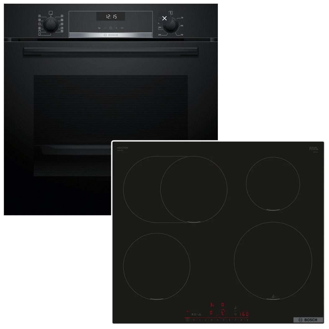 BOSCH Backofen-Set Backofen 3D Heißluft AirFry EcoClean + Induktionsfeld Boost Bräterzone, EcoClean Direct