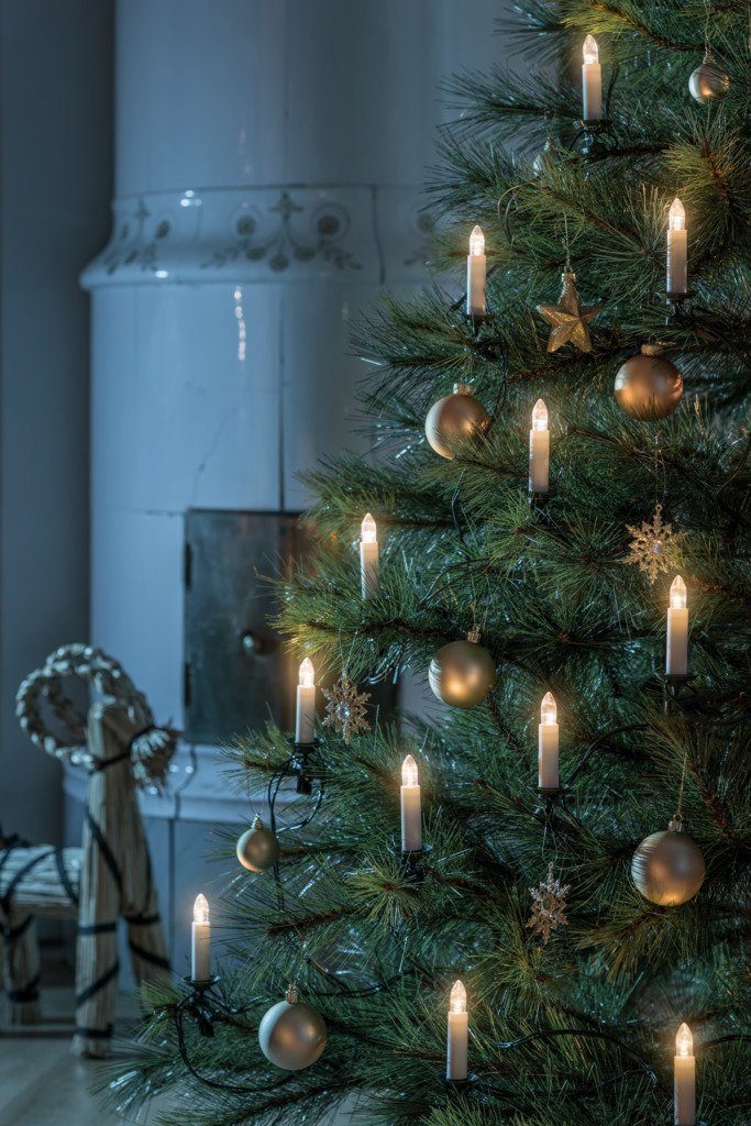 KONSTSMIDE LED-Christbaumkerzen Weihnachtsdeko, Christbaumschmuck, Topbirnen, One String, 25 funkelnde bernsteinfarbene Dioden