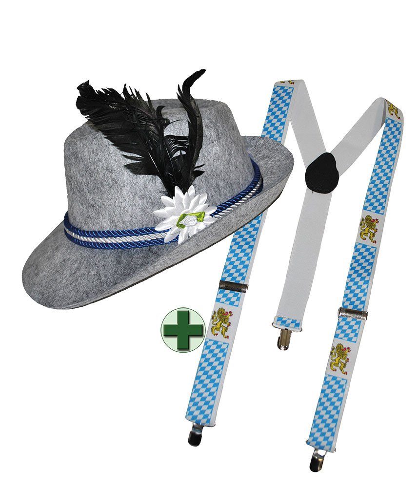 Karneval-Klamotten Trachten-Kostüm Bayernhut Herren Edelweiß mit Hosenträge günstig online kaufen