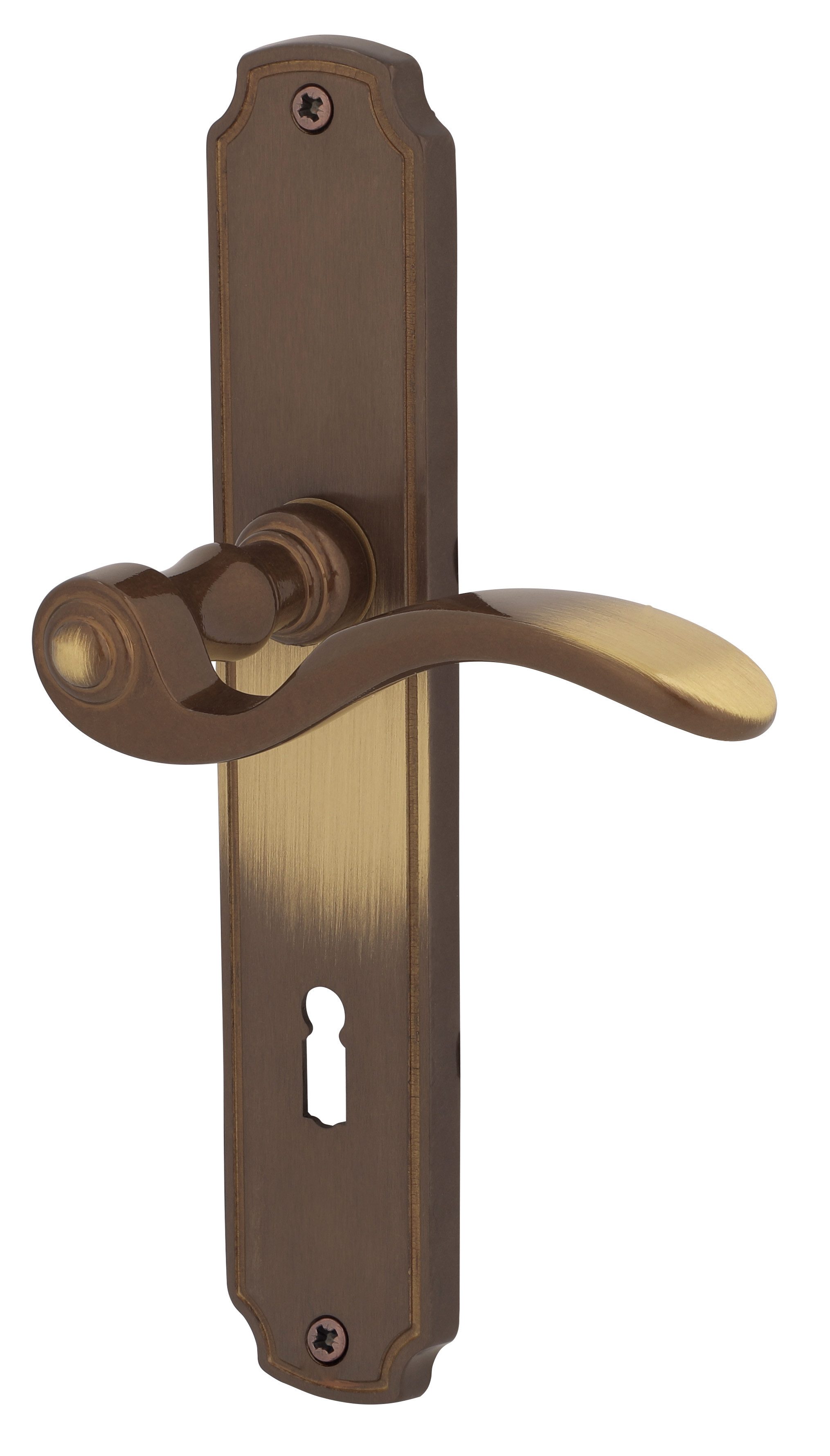 Alpertec Türbeschlag Langschildgarnitur Rebeca mit Buntbartlochung, Türklinke, Türbeschlag (1 St), Messing brüniert