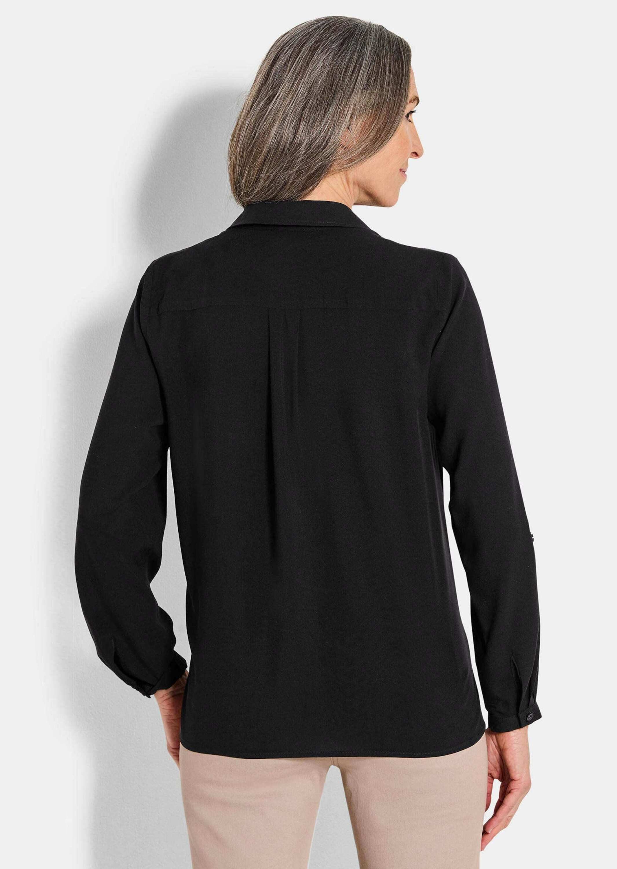 GOLDNER Klassische Bluse Zeitlose Viskosebluse mit Hemdkragen Fließende Hemdbluse mit Schlitzblende und Langarm