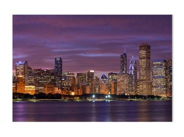 wandmotiv24 Leinwandbild Chicago bei Nacht, USA, Skyline, See, Städte (1 St), Wandbild, Wanddeko, Leinwandbilder in versch. Größen