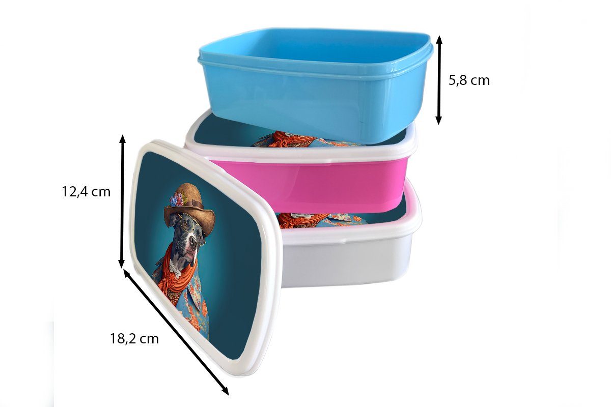 MuchoWow Lunchbox Hund - Jacke Erwachsene, - rosa Kunststoff Brotbox Brotdose (2-tlg), - Blau, - Kinder, Snackbox, Mädchen, Blumen für Kunststoff, Hut