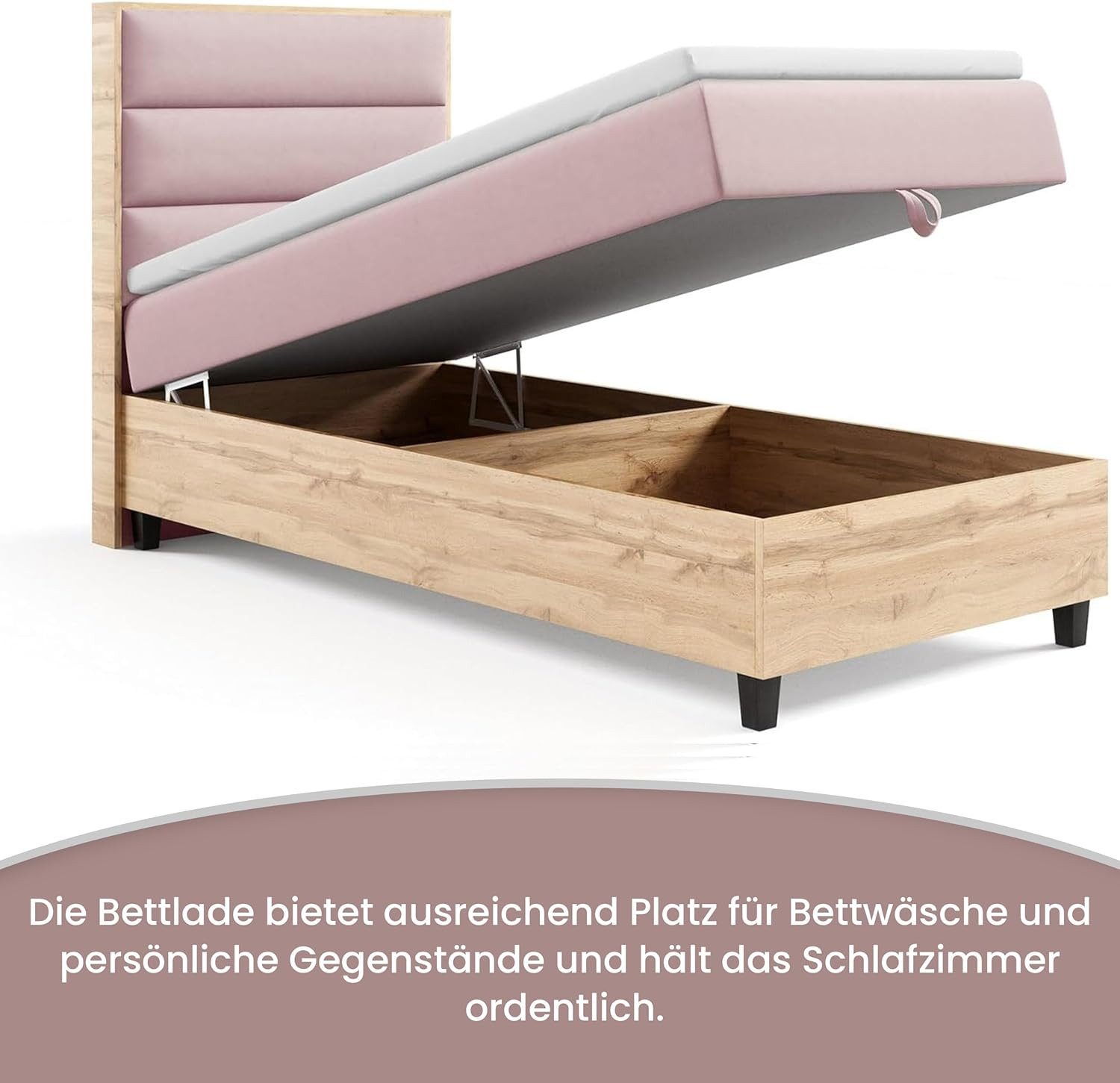 Best for Home Boxspringbett Trinity K-1 Einzelbett mit Bettkasten, Bett mit Komfort Topper T-5cm (Bett, Polsterbett mit Stauraum, Jugendbett, Kinderbett versch. Größen, 4-St., 70x200 80x200 90x200 100x200 cm), Verschiedene Liefermöglichkeiten, TOP Preis-Leistungs-Verhältnis