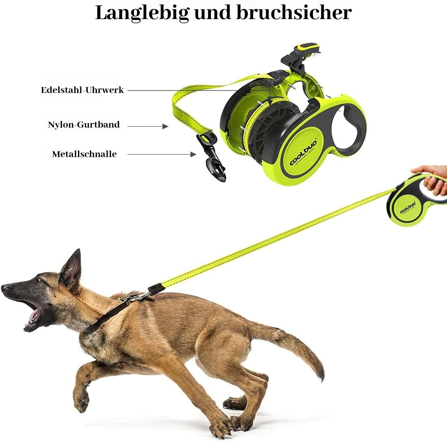 BlingBin Hundeleine Einziehbar, robuste, 360° verhedderungsfrei, 5 m Verlängerungsleine, Nylon,Kunststoff,Edelstahl (1 Stück, 1-tlg., 5M), ausziehbare Hundeleine mit rutschfestem Griff und Schnellbremsknopf
