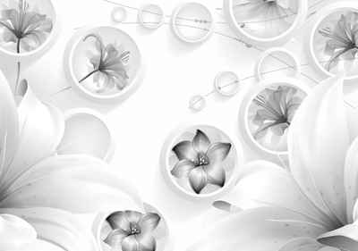 wandmotiv24 Fototapete Grau Blumen 3D Kreise Abstrakt Ornamente, glatt, Wandtapete, Motivtapete, matt, Vliestapete