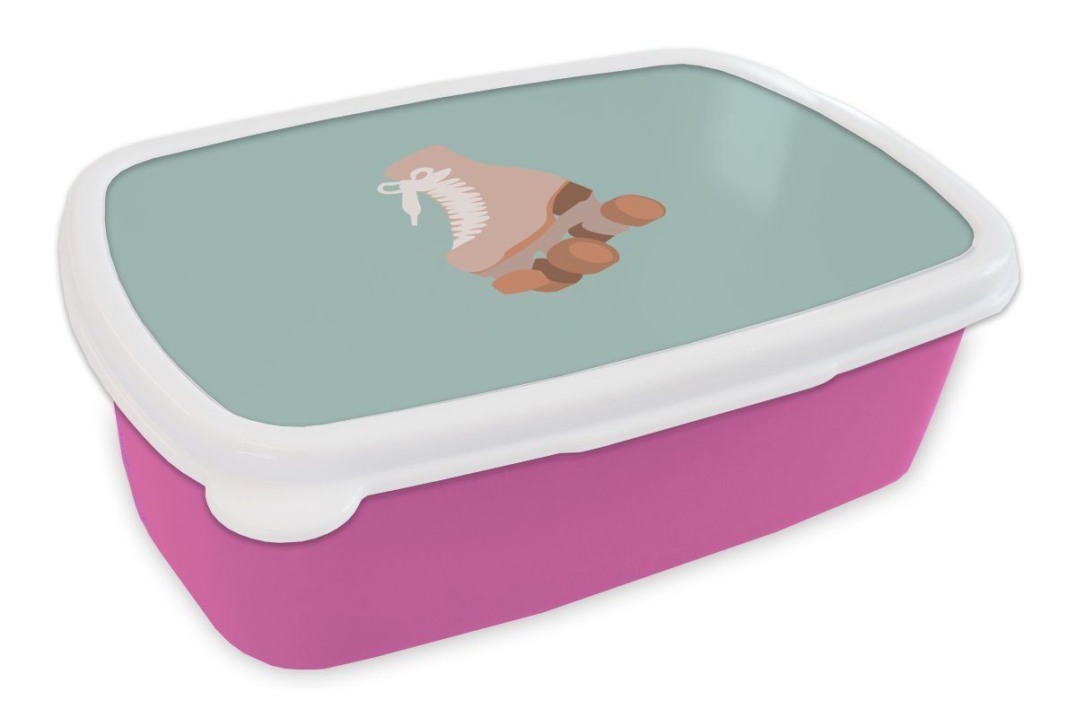 MuchoWow Lunchbox Sommer - Rollschuh - Blau, Kunststoff, (2-tlg), Brotbox für Erwachsene, Brotdose Kinder, Snackbox, Mädchen, Kunststoff rosa