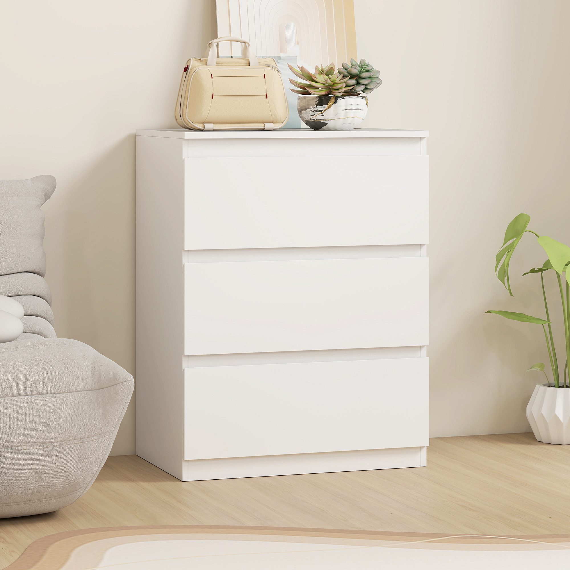 HOMCOM Kommode mit 3 Schubladen (Schubladenschrank, 1 St., Sideboard), für Wohnzimmer, Schlafzimmer, Weiß