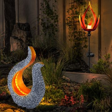 Globo LED Solarleuchte, LED-Leuchtmittel fest verbaut, Warmweiß, 2er Set LED Solarleuchte, Flammenoptik/Skulptur, Wetterfest