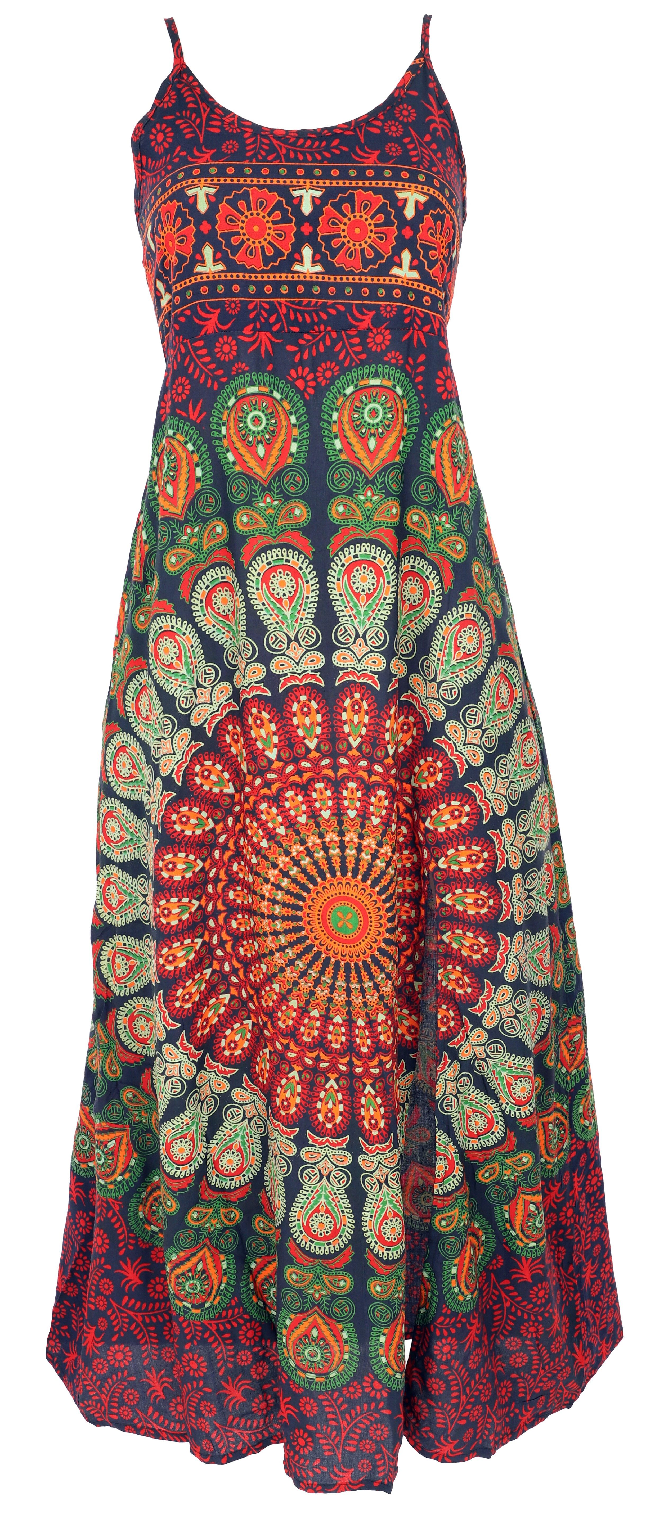 Guru-Shop Midikleid Boho Sommerkleid, langes Maxikleid mit Mandala.. alternative Bekleidung