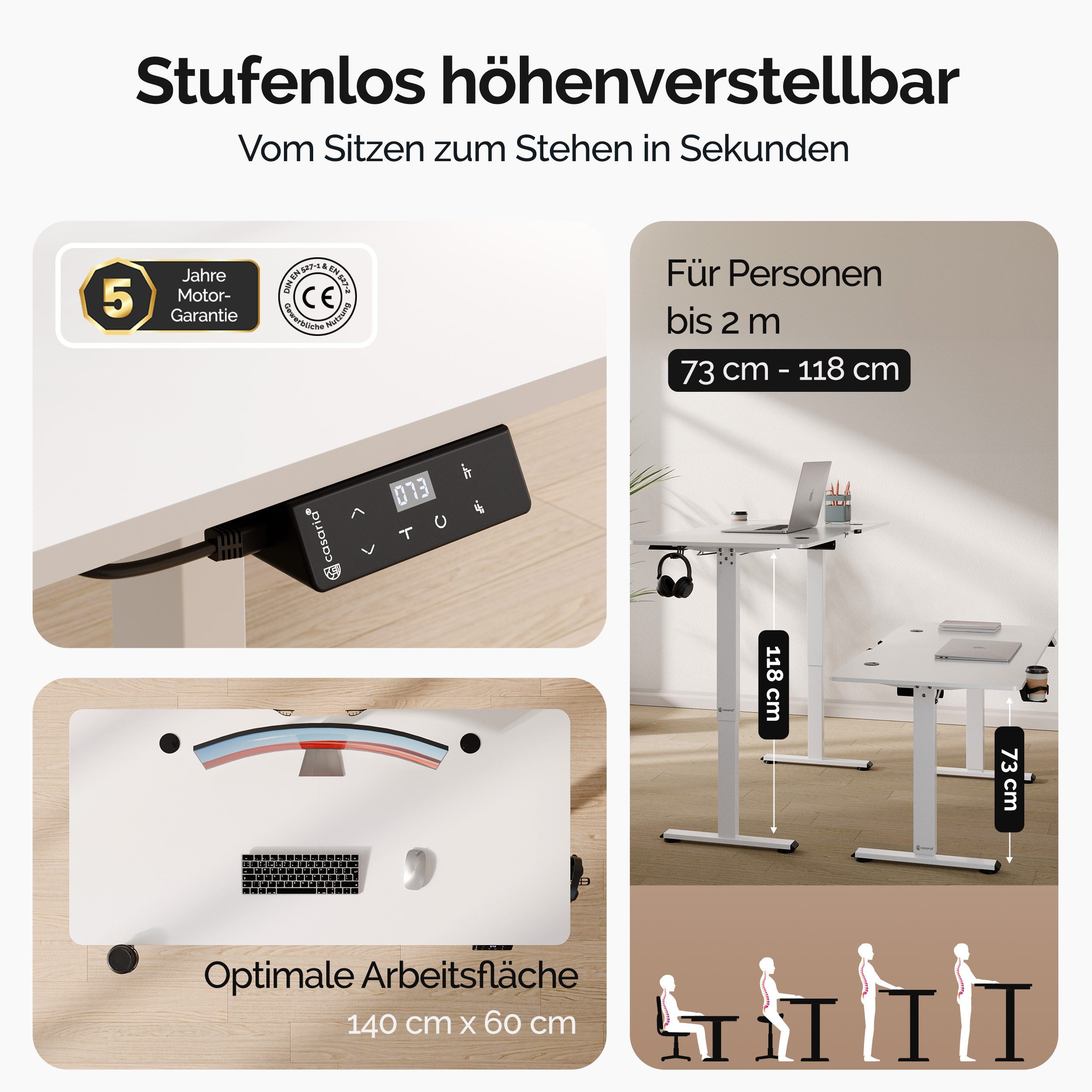 Casaria Schreibtisch, Höhenverstellbar Elektrisch 140x60cm LCD- günstig online kaufen