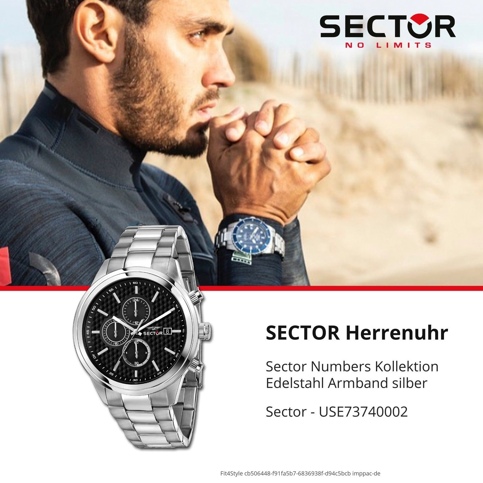 Sector Chronograph groß Herren (ca. Herren rund, Chrono, Edelstahlarmband silber Sector Armbanduhr 50,2x43mm), Armbanduhr