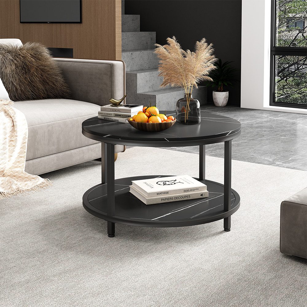 Vicco Couchtisch Ontario, Marmor/Schwarz, 80 x 80 cm Rund