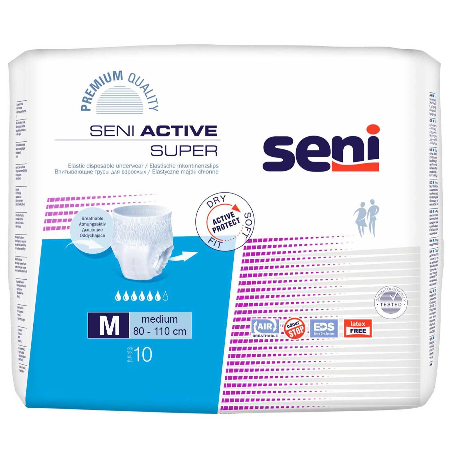 seni Inkontinenzboxer Seni Active Super Inkontinenzpants Größe M 2 x 10 Stück (Multipack, 20-St., 2 Packungen à 10 Stück, Gesamtmenge: 20 Stück) Atmungsaktiv, latexfrei, Nässeindikator, wie Unterwäsche anziehbar