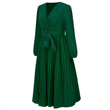 AFAZ New Trading UG Abendkleid Damenkleid mit V-Ausschnitt, langes Abendkleid Langärmliges, schmales Abendkleid mit Faltenrock in A-Linie