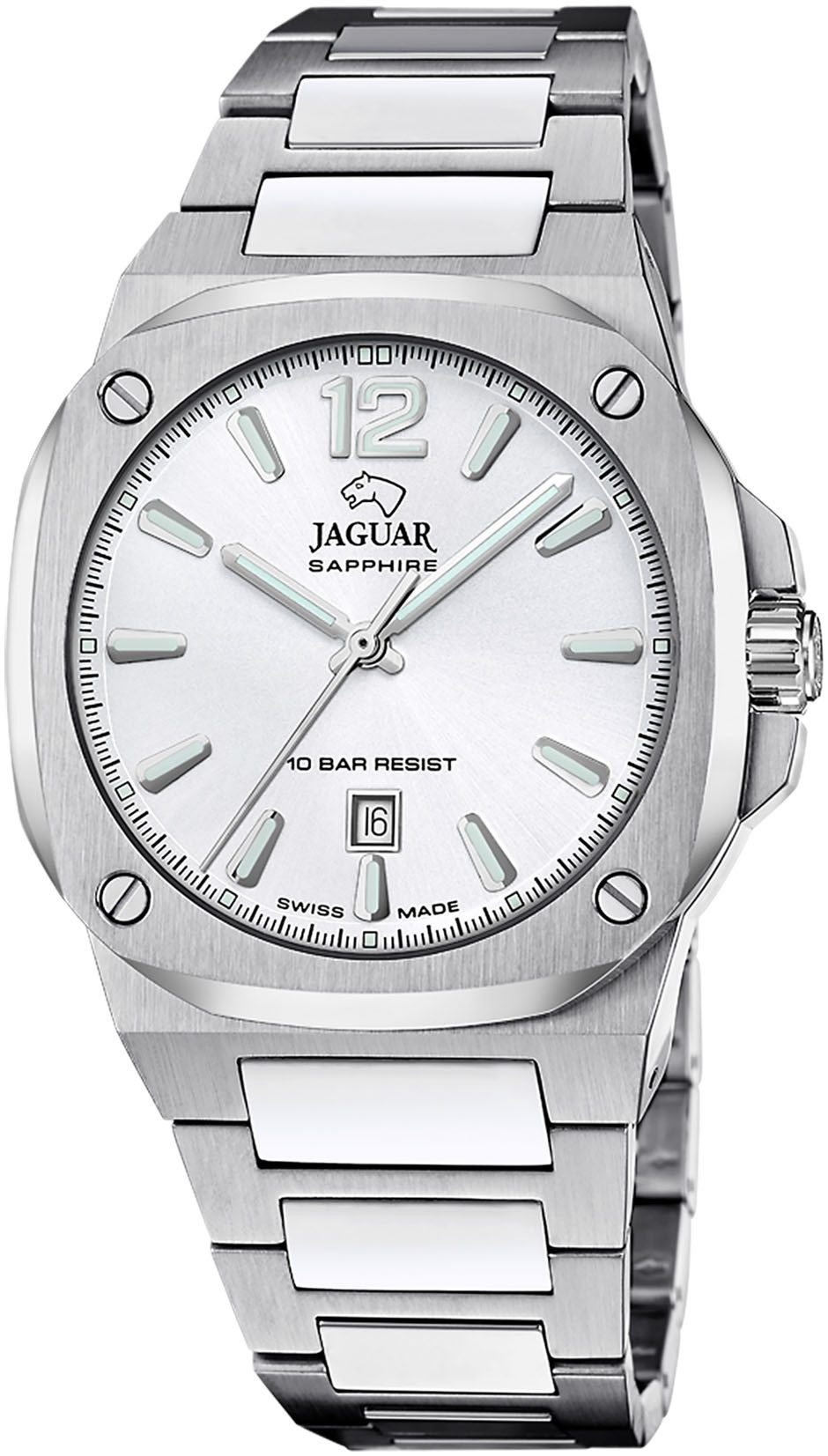 Jaguar Quarzuhr Rondcarre J1024/4, Armbanduhr, Herrenuhr, Swiss Made, Edelstahlarmband, analog, Datum