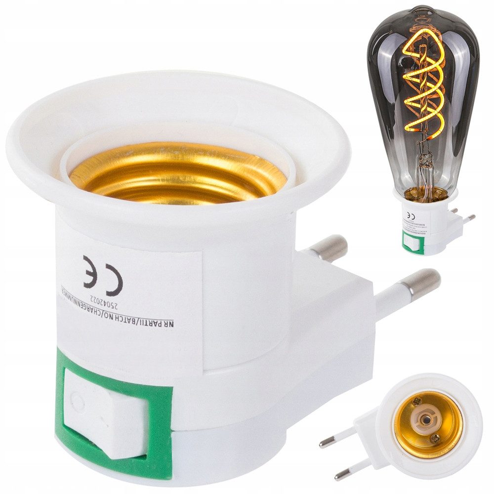 VERK GROUP Steckdosenschalter E27 Steckdosenadapter mit Schalter 230V Lampenfassung Weiß, 1-St., E27-Fassung mit Schalter, Direkter Steckdosenanschluss