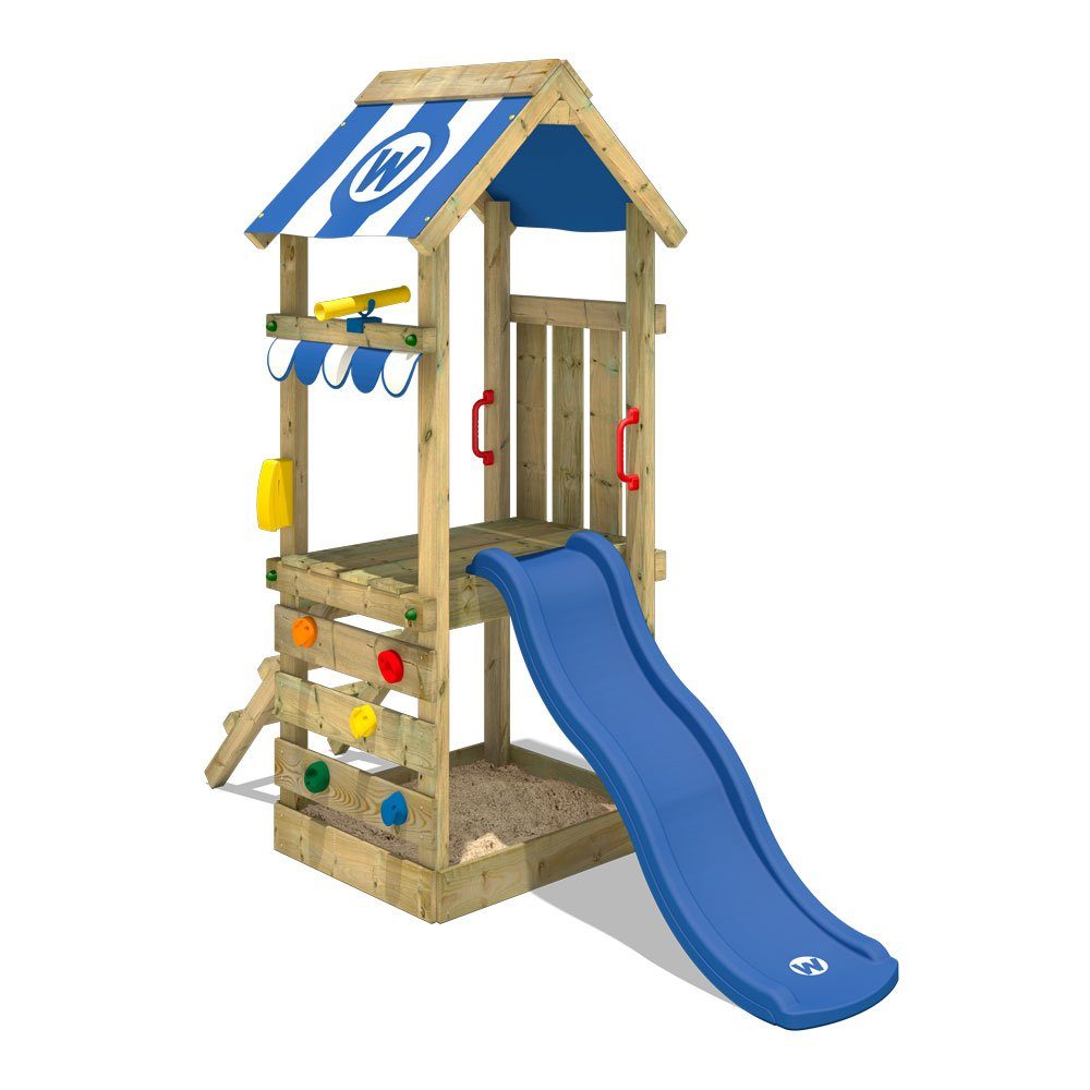 Wickey Spielturm »Klettergerüst FunkyFlyer mit blauer Rutsche, Kletterturm  mit Sandkasten, Leiter & Spiel-Zubehör« online kaufen | OTTO