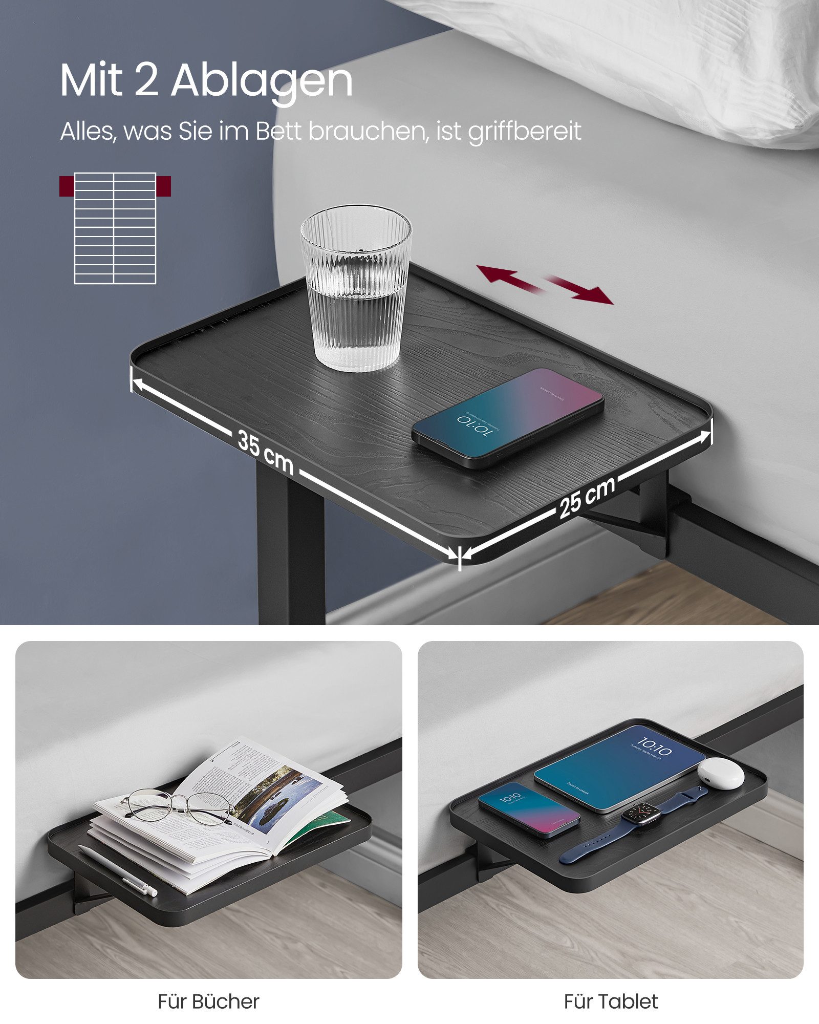 VASAGLE Bettgestell (140 x 200 cm), Doppelbett, mit 2 Aufbewahrungsregalen, günstig online kaufen