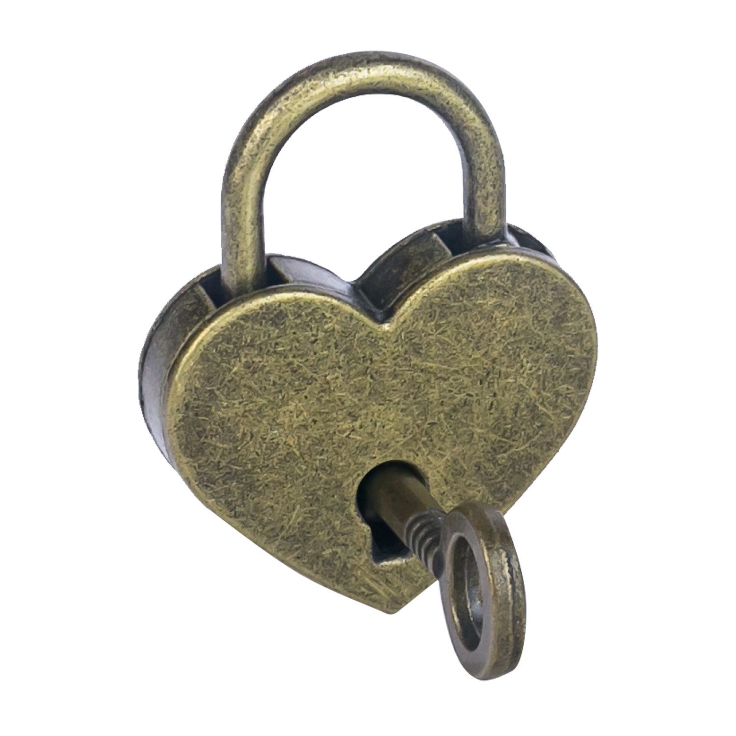HMF Vorhängeschloss Mini Vintage Deko Vorhängeschloss mit Schlüssel in Herzform, (1-tlg), 3,9 x 3 x 0,7 cm, Deko Herzschloss, Bronze