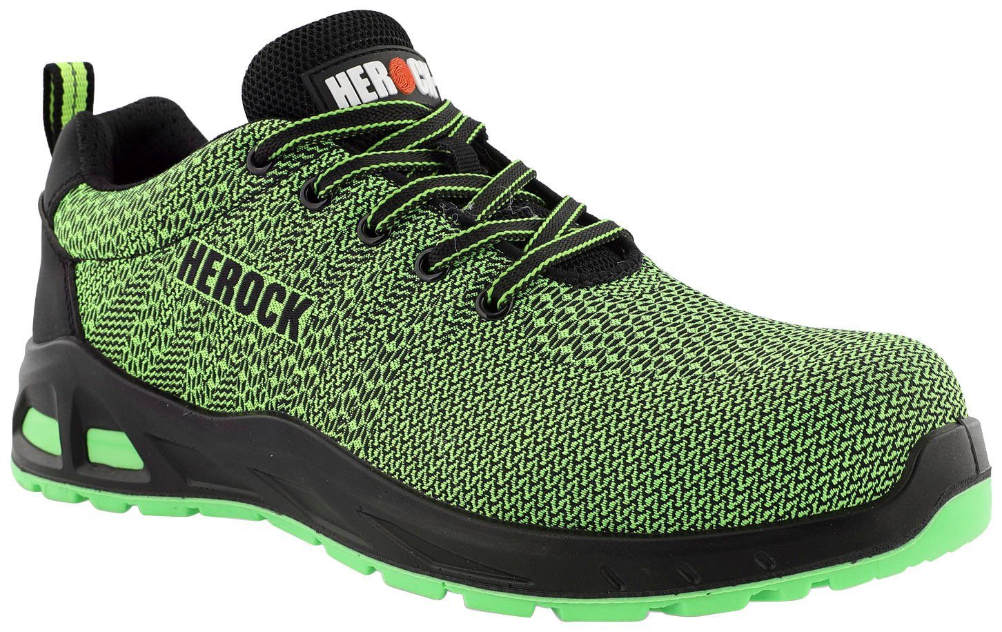 Herock Titus S1P Niederige Sicherheitssneakers Extrem Fiberglaskappe, fluo-grün Sicherheitsschuh durchtrittschutz, rutschhemmend leicht