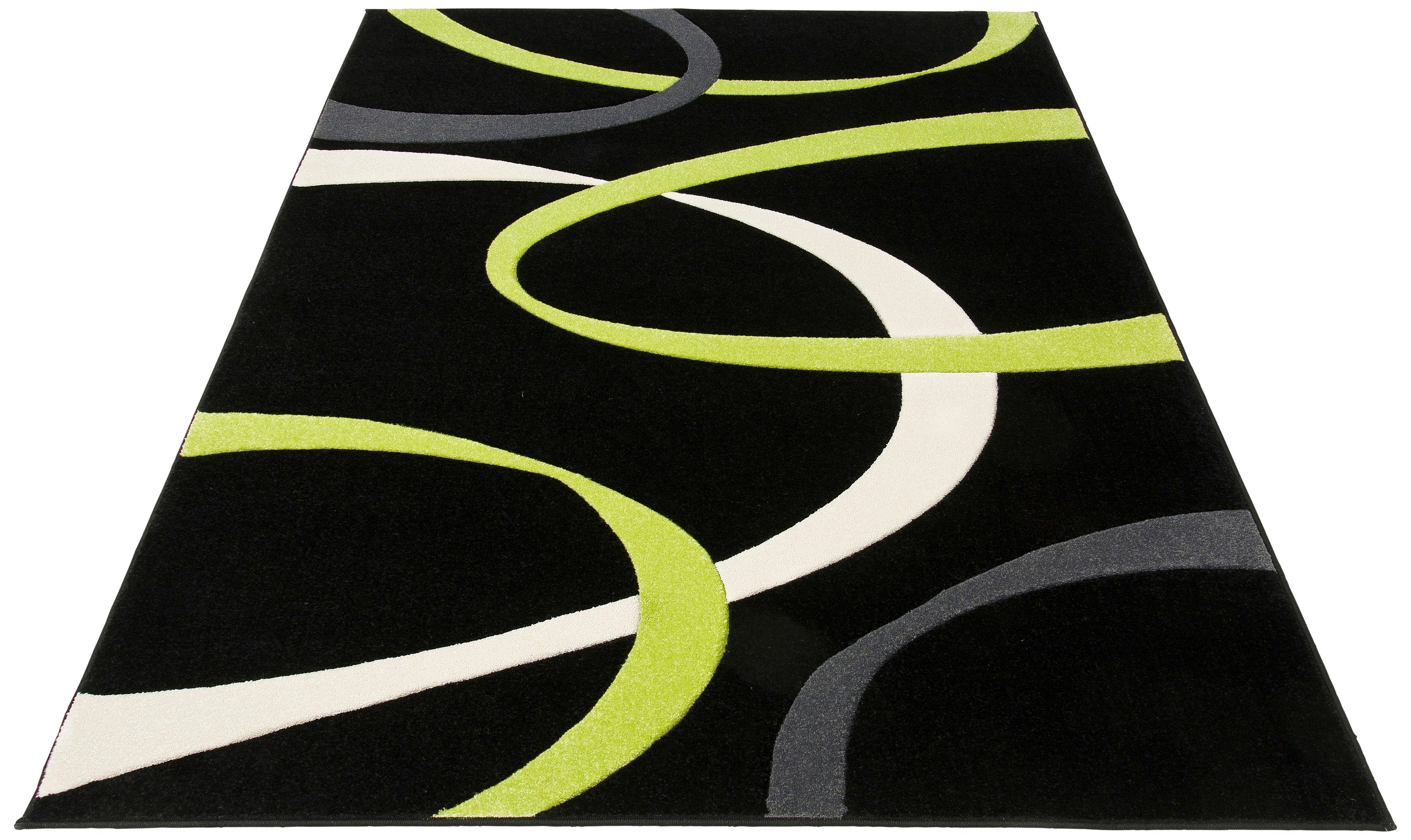 Teppich Bilbao, my home, rechteckig, Höhe: 13 mm, handgearbeiteter Konturenschnitt, flacher Teppich rund, Kurzflor schwarz