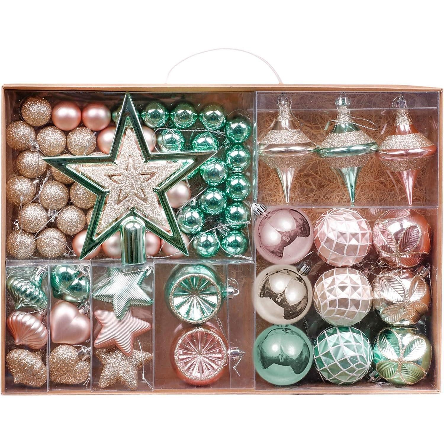 LuxusKollektion Weihnachtsbaumkugel Weihnachtskugeln 70tlg Plastik Christbaumkugeln Mintgrün Rosa Gold